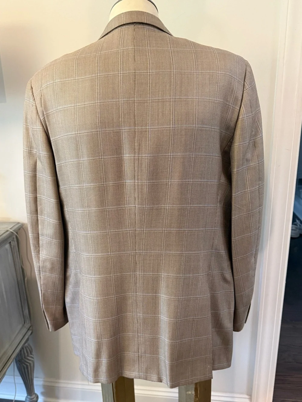 BURBERRY LONDON Classic Silk Wool Blend Windowpane Plaid Sport Jacket 44 LONG